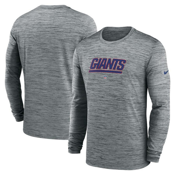 Men's New York Giants Heather Gray Sideline Team Velocity Performance Long Sleeve T-Shirt